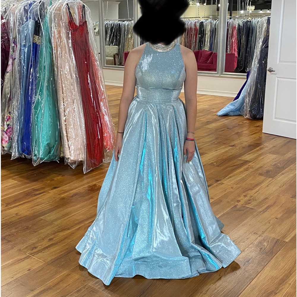 Sparkly Light Blue High Neck Gown